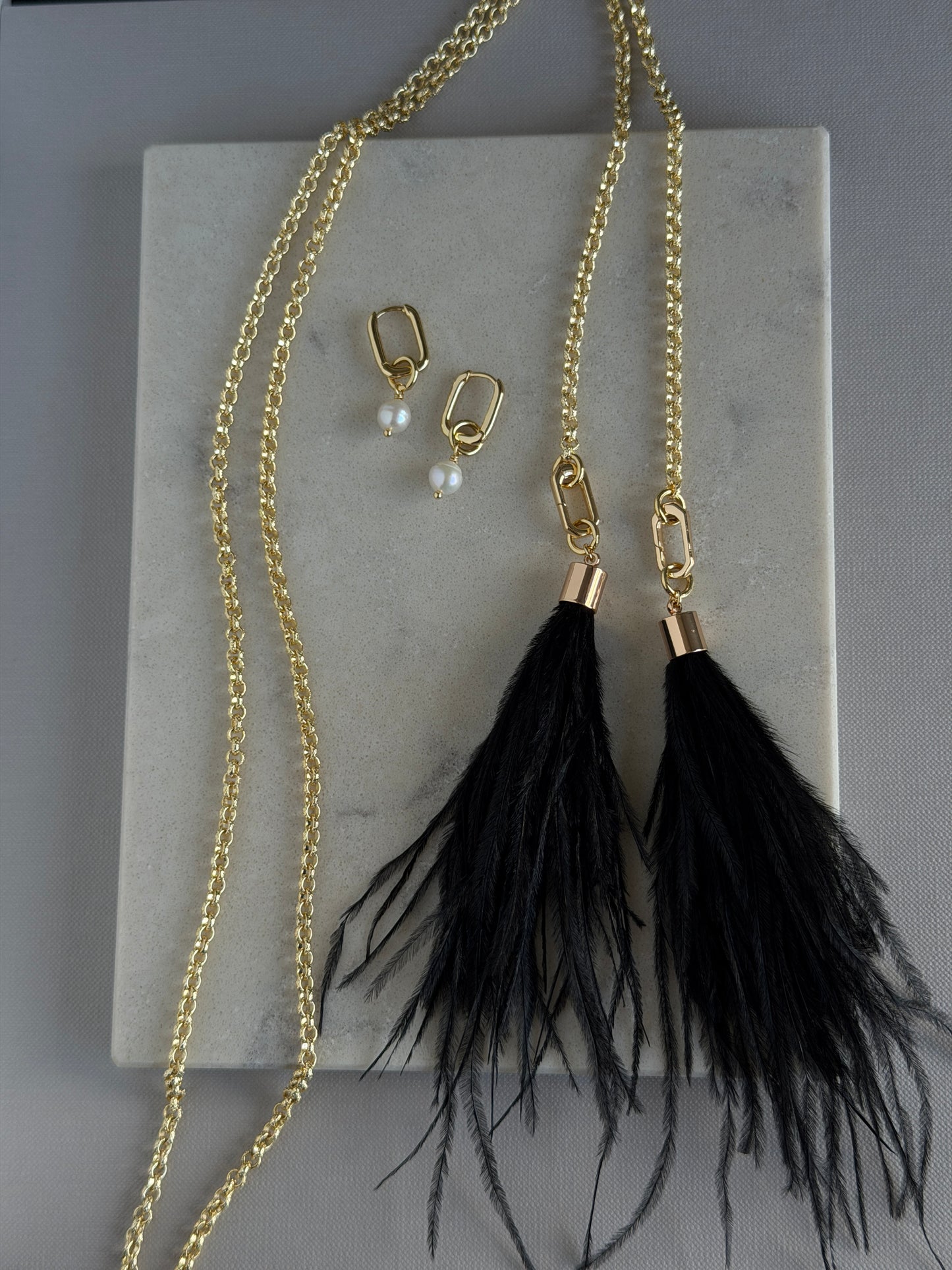 FEATHER lariat necklace set