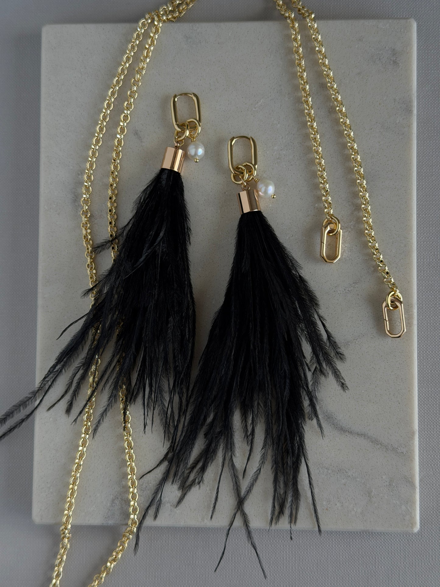 FEATHER lariat necklace set
